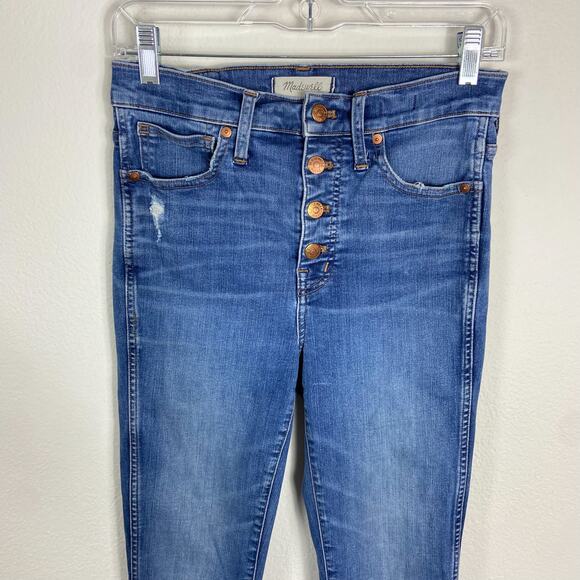 Madewell 10" High Rise Skinny Jean Size 27 Hanna Wash Blue Button Fly Distressed - Picture 8 of 9